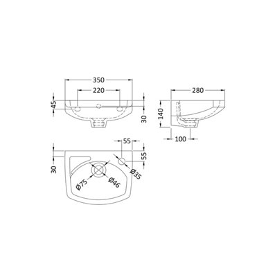 Adley Cloakroom Wall Hung 1 Tap Hole Oval Ceramic Basin with Overflow - 350mm - Balterley