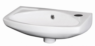 Adley Cloakroom Wall Hung 1 Tap Hole Oval Ceramic Basin with Overflow - 450mm - Balterley