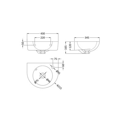 Adley Cloakroom Wall Hung 1 Tap Hole Round Ceramic Basin with Overflow - 450mm - Balterley