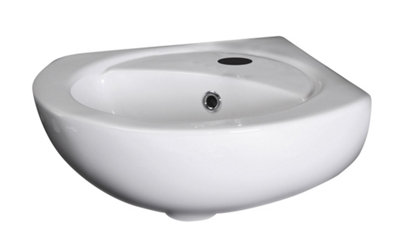 Adley Cloakroom Wall Hung Corner 1 Tap Hole Ceramic Basin with Overflow - 450mm - Balterley