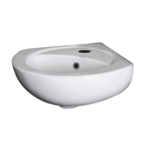 Adley Cloakroom Wall Hung Corner 1 Tap Hole Ceramic Basin with Overflow - 450mm - Balterley