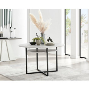 Adley Grey Concrete Effect and Black Metal Round Dining Table with Storage Shelf for Modern Industrial Minimalist Dining Room