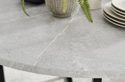 Adley Grey Concrete Effect and Black Metal Round Dining Table with ...