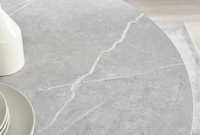 Adley Grey Concrete Effect and Black Metal Round Dining Table with ...