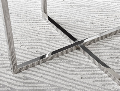 Adley Grey White High Gloss and Chrome Round Dining Table with Storage Shelf for Modern Sleek Minimalist Dining Room