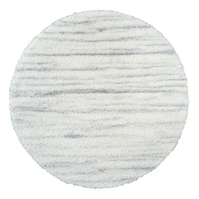 ADLEY Round Shaggy Modern Plush Pile Light Grey Area Rug 120 x 120 cm