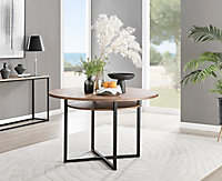 Adley Round Wood Veneer Dining Table with Matte Black Legs and Hidden Storage Shelf for Modern Industrial Minimalist Dining Room