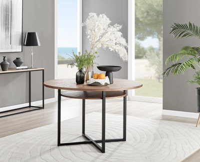 Adley Round Wood Veneer Dining Table with Matte Black Legs and