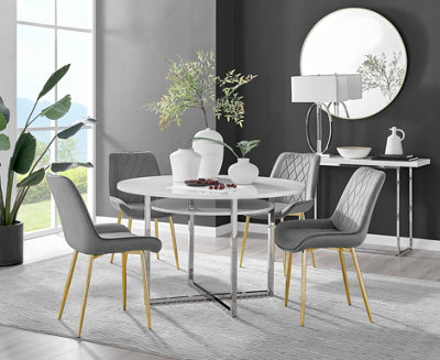 White high gloss round dining table 2025 and 4 chairs