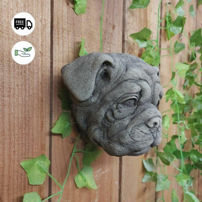 Adorable Bulldog Head Stone Wall Plaque