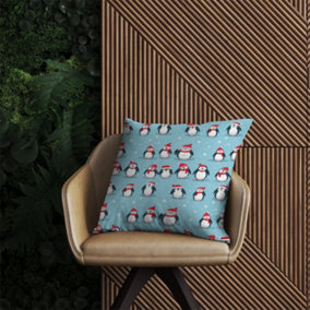 Adorable Santa Penguins Outdoor Cushion 60cm x 60cm