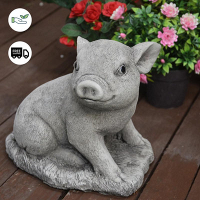 Adorable Stone Cast Babe Pig Garden Ornament