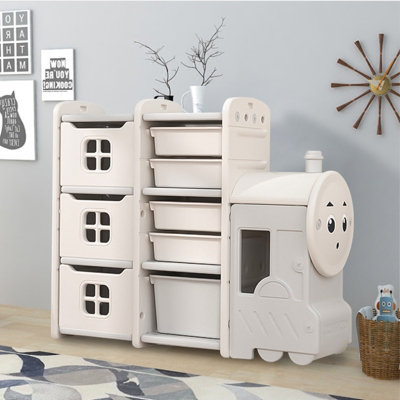 Adorable Train-Shaped Kids' Toy Storage Rack, Floor Standing, 96 x 85 cm