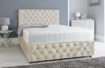 Adore Living Chesterfield Crushed Velvet Divan Bed with Orthopaedic Mattress in Cream