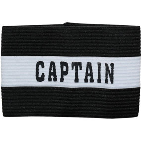 Adult Captains Armband - BLACK - Football Rugby Sports Arm Bands - White Strap