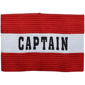 Adult Captains Armband - RED - Football Rugby Sports Arm Bands - White Strap