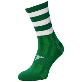 ADULT Size 7-11 Hooped Stripe Football Crew Socks GREEN/WHITE Training Ankle