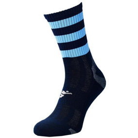 ADULT Size 7-11 Hooped Stripe Football Crew Socks NAVY/SKY BLUE Training Ankle