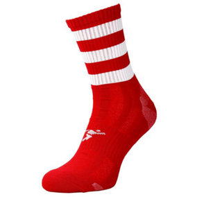 ADULT Size 7-11 Hooped Stripe Football Crew Socks RED/WHITE Training Ankle