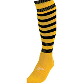 ADULT Size 7-11 Hooped Stripe Football Socks - GOLD/BLACK - Contoured Ankle