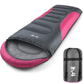 Adult Sleeping Bag 3 Season Single Person Warm Hood Carry Bag Trail Pink Alpine 250