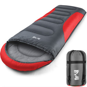 Adult Sleeping Bag 3 Season Single Person Warm Hood Carry Bag Trail Red Alpine 250