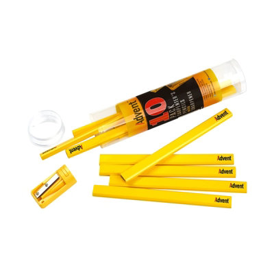 Advent 10 Carpenter builders flat Pencils + Sharpener Medium Grade ADVACPTUB10 Price Comparisons | Compare The Build