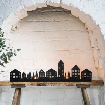 Advent Tealight Centrepiece Metal Black H20Cm W70Cm D6Cm