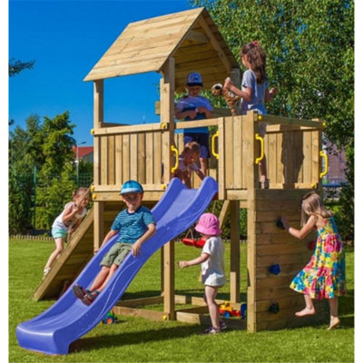 Adventure Peaks Wooden Climbing Frame with Single Swing & Slide - Fortress 3