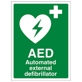 AED Auto. External Defibrillator Sign - Rigid Plastic - 200x300mm (x3)