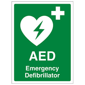 AED Emergency Defib Health Safety Sign - Adhesive Vinyl 200x300mm (x3)