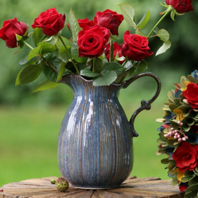 Aegean Blue Fluted Ceramic Decoration Pitcher Jug Vase