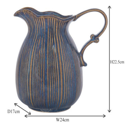 Aegean Blue Fluted Ceramic Decoration Pitcher Jug Vase - 7