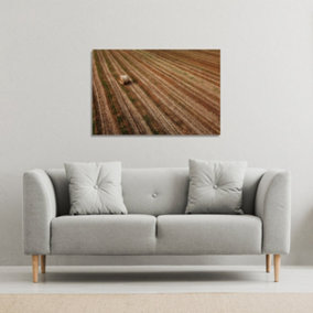 Aerial view of hay bale fields (Canvas Print) / 101 x 77 x 4cm