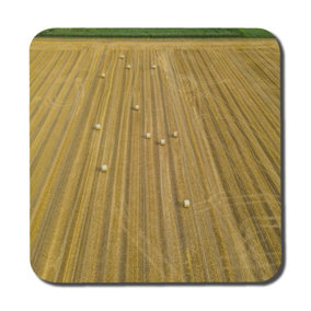 Aerial view of round straw bales of wheat lying on harvested field (Coaster) / Default Title