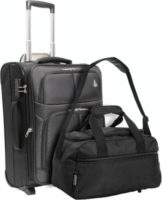 Aerolite 55x40x20 + 40x20x25 Ryanair Priority Maximum Allowance 2 Piece Carry On Hand Cabin Luggage Set Bundle Black (55x40x20 Sui