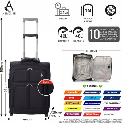 Aerolite Expandable 55x40x20cm to 55x40x23cm Ryanair Priority Max Super Lightweight Carry On Hand Cabin Luggage Suitcase 55x40x20