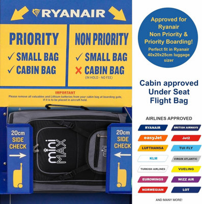 Approved Cabin 20L Ryanair Bag 40x20x25 Hand Luggage Backpack