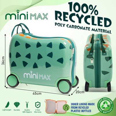 Aerolite MiniMax Childrens Ride-On Suitcase Set - Drawstring Travel Bag, Neck Pillow & Stickers Fits 45x36x20cm EasyJet Maximum Si