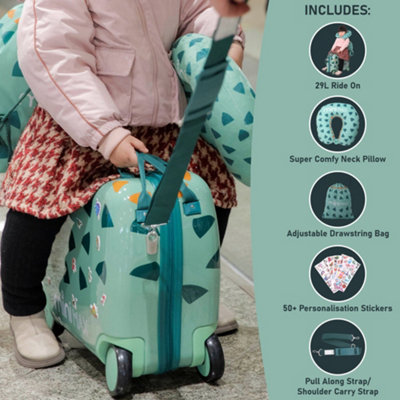 Aerolite MiniMax Childrens Ride On Suitcase Set Drawstring Travel Bag Neck Pillow Stickers Fits 45x36x20cm