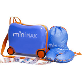 Aerolite MiniMax Childrens Ride-On Suitcase Set - Drawstring Travel Bag, Neck Pillow & Stickers Fits 45x36x20cm EasyJet Maximum