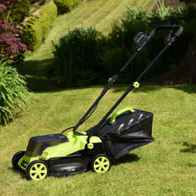Aerotek 20V Cordless Lawnmower, Lithium-Ion 4ah Battery & Fast Charger, 5 Cutting Heights, 32cm Cutting Width, 40L Collection Box