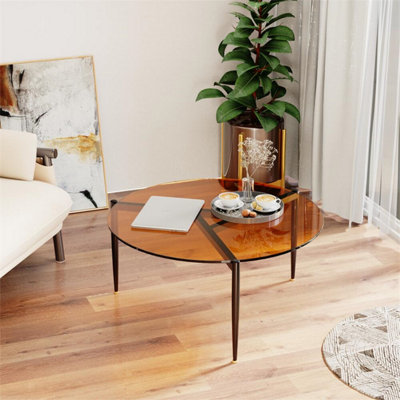AESOME 80cm Coffee Tea Table Brown Tinted Tempered Glass Table Balcony Living Room