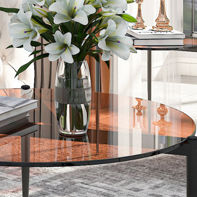 AESOME 80cm Coffee Tea Table Brown Tinted Tempered Glass Table Balcony Living Room