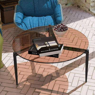 AESOME 80cm Coffee Tea Table Brown Tinted Tempered Glass Table Balcony Living Room