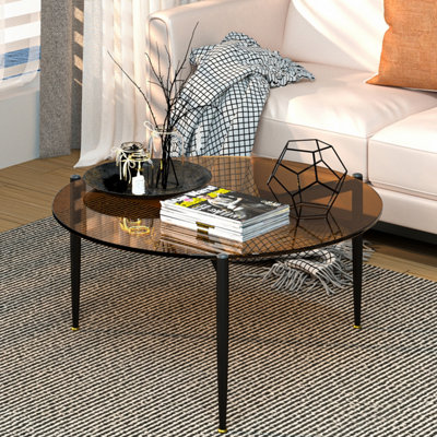 AESOME 80cm Coffee Tea Table Brown Tinted Tempered Glass Table Balcony Living Room