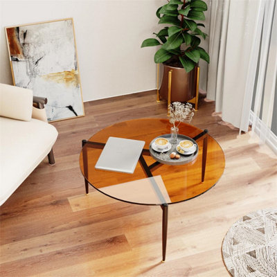 AESOME 80cm Coffee Tea Table Brown Tinted Tempered Glass Table Balcony Living Room