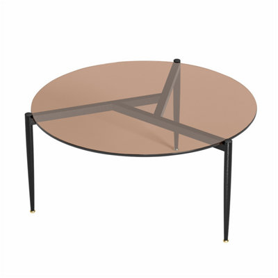 AESOME 80cm Coffee Tea Table Brown Tinted Tempered Glass Table Balcony Living Room