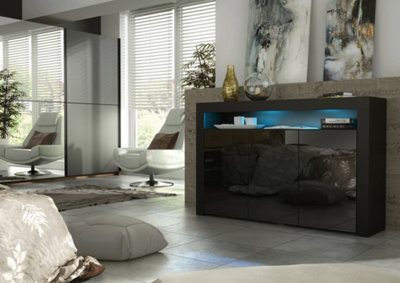 Halo Sideboard - Dark Oak With Black Matt Doors - 160cm