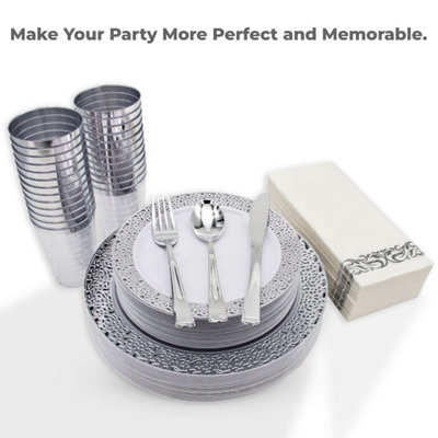 AEX 175 Piece Dinnerware Set for 25 Guests Rim Design Plates Cups ...